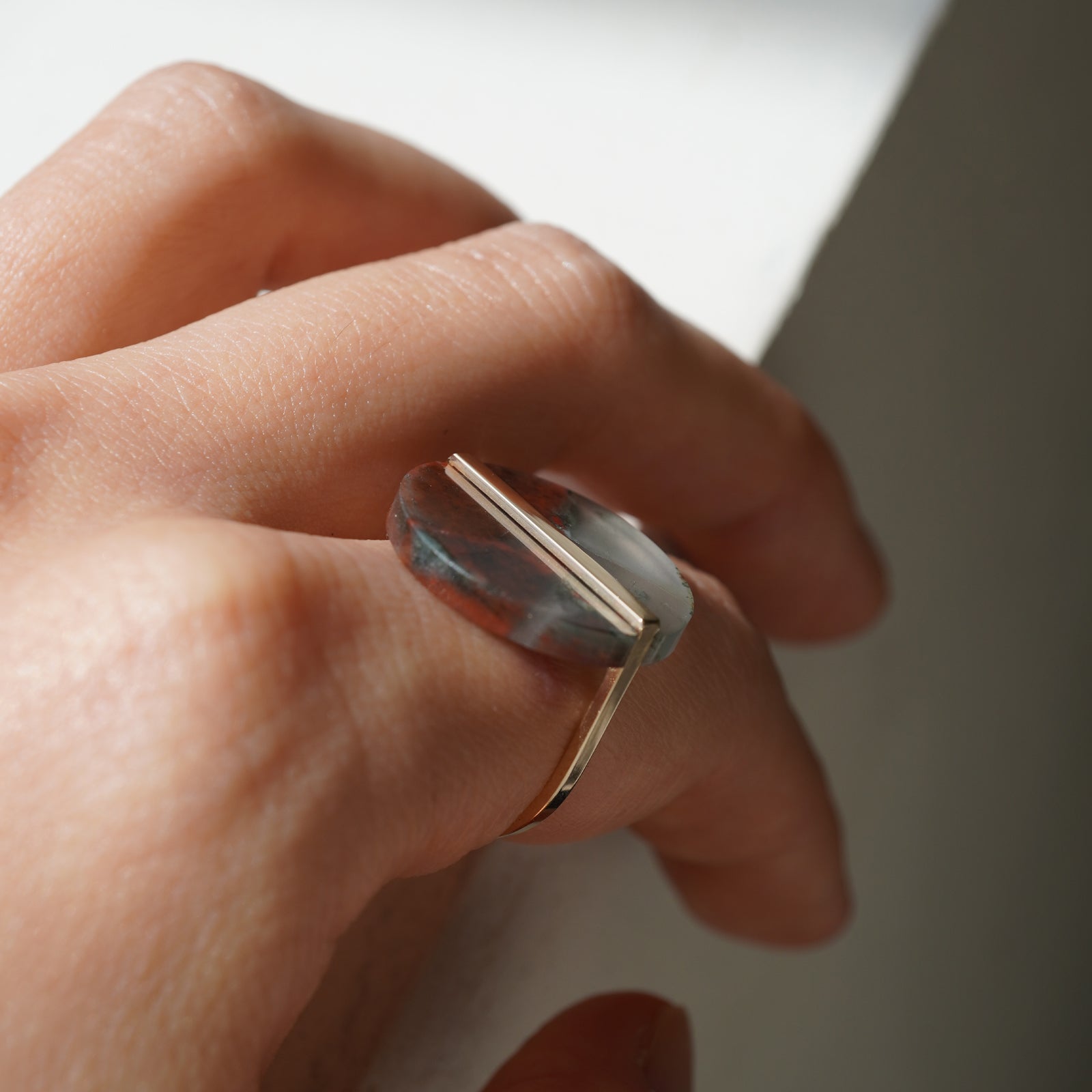 SLICE RING BLOOD STONE#4140