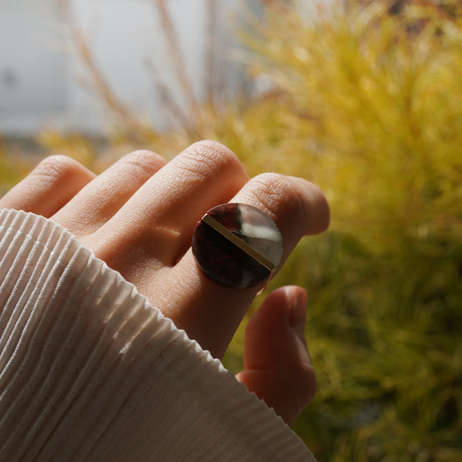 SLICE RING BLOOD STONE#4140