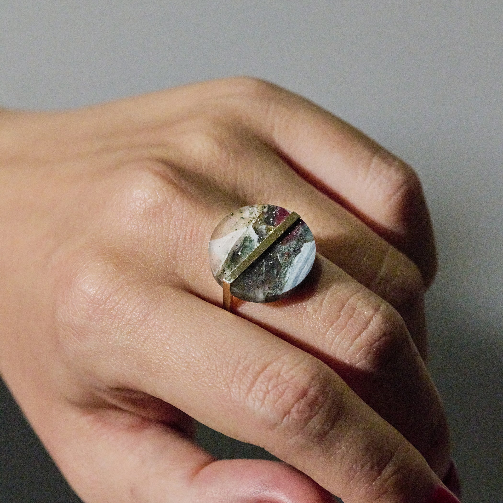 SLICE RING BLOOD STONE#3970
