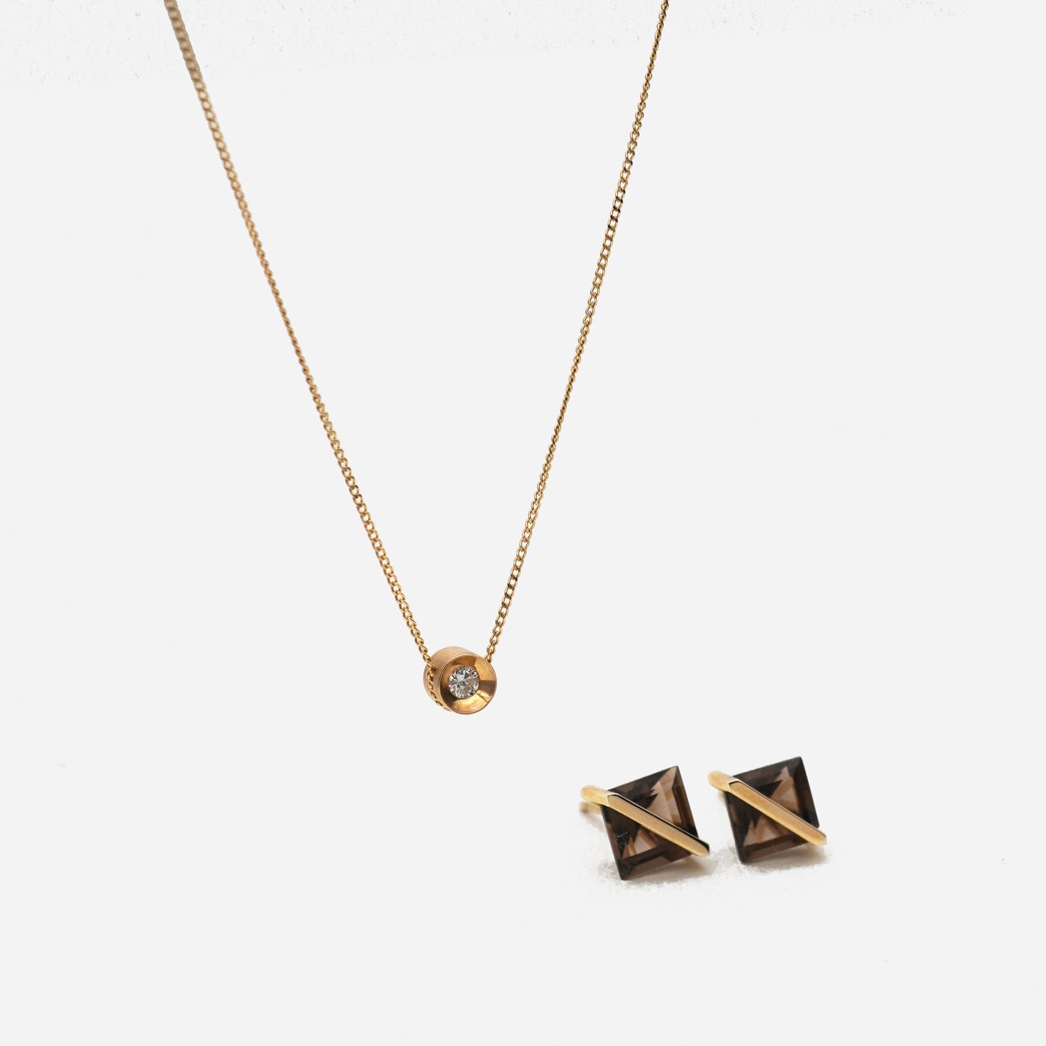 [数量限定] BAND EARRINGS SMOKYQUARTZ &SPOT NECKLACE DIAMOND