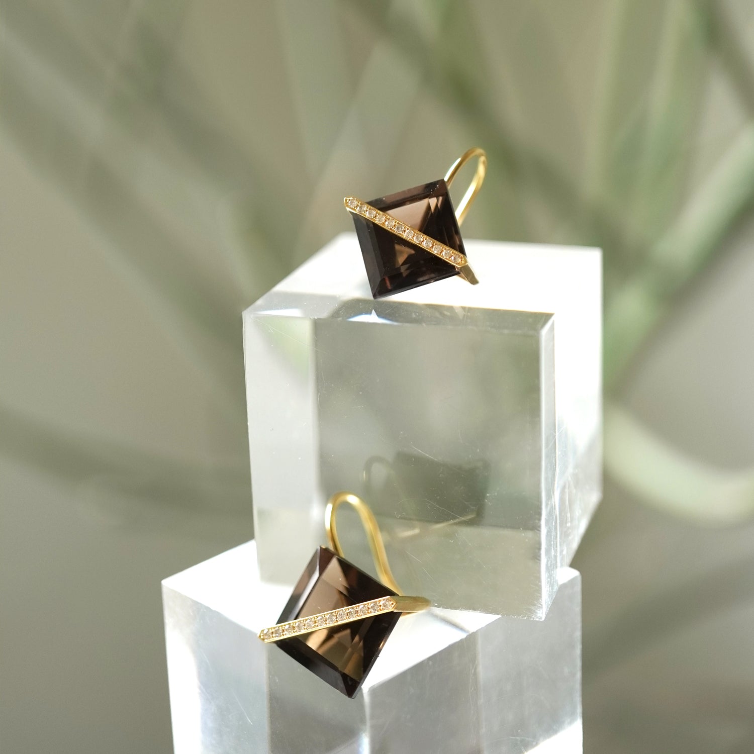 BAND EARRINGS SMOKY QUARTZ ＋DIAMOND #3841