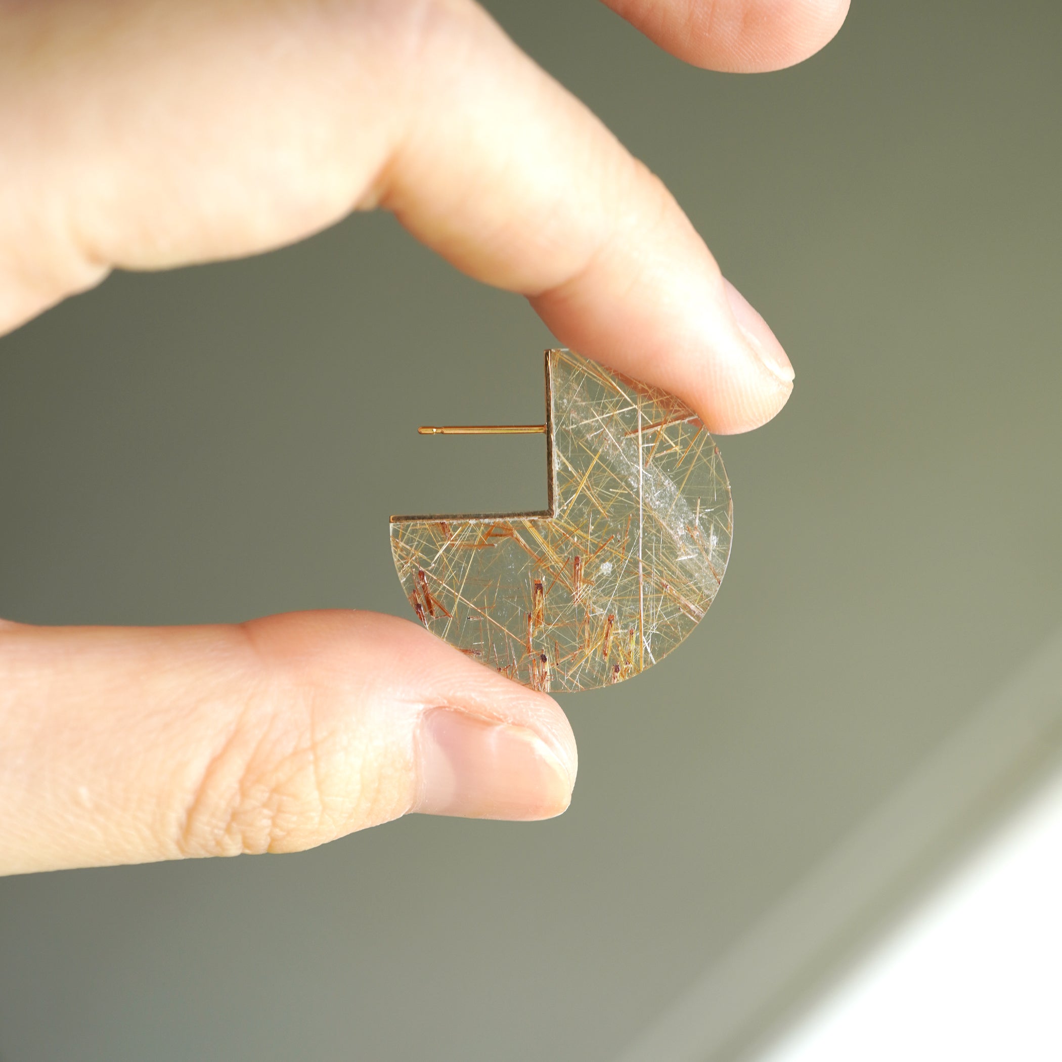 SLICE EARRING SINGLE RUTILELATED QUARTZ #3379