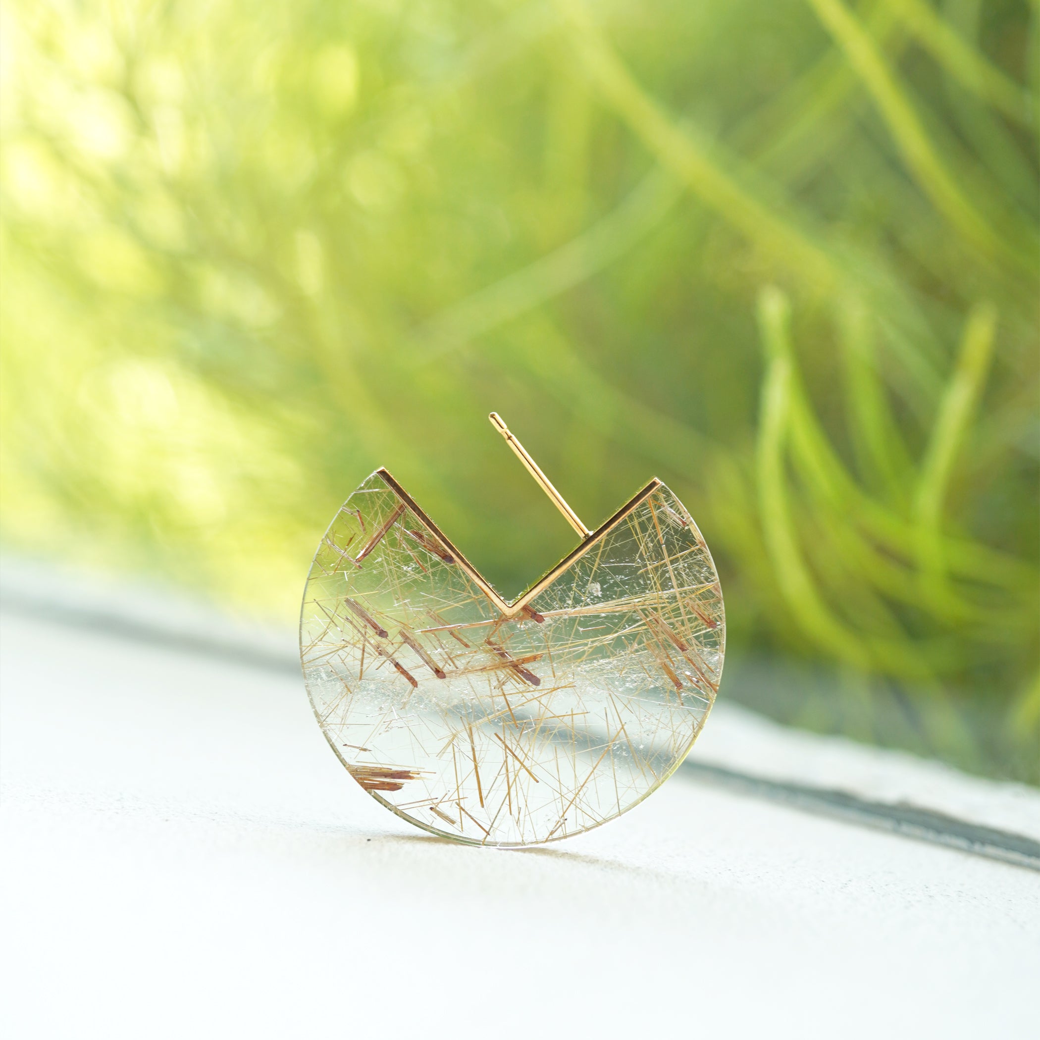 SLICE EARRING SINGLE RUTILELATED QUARTZ #3389