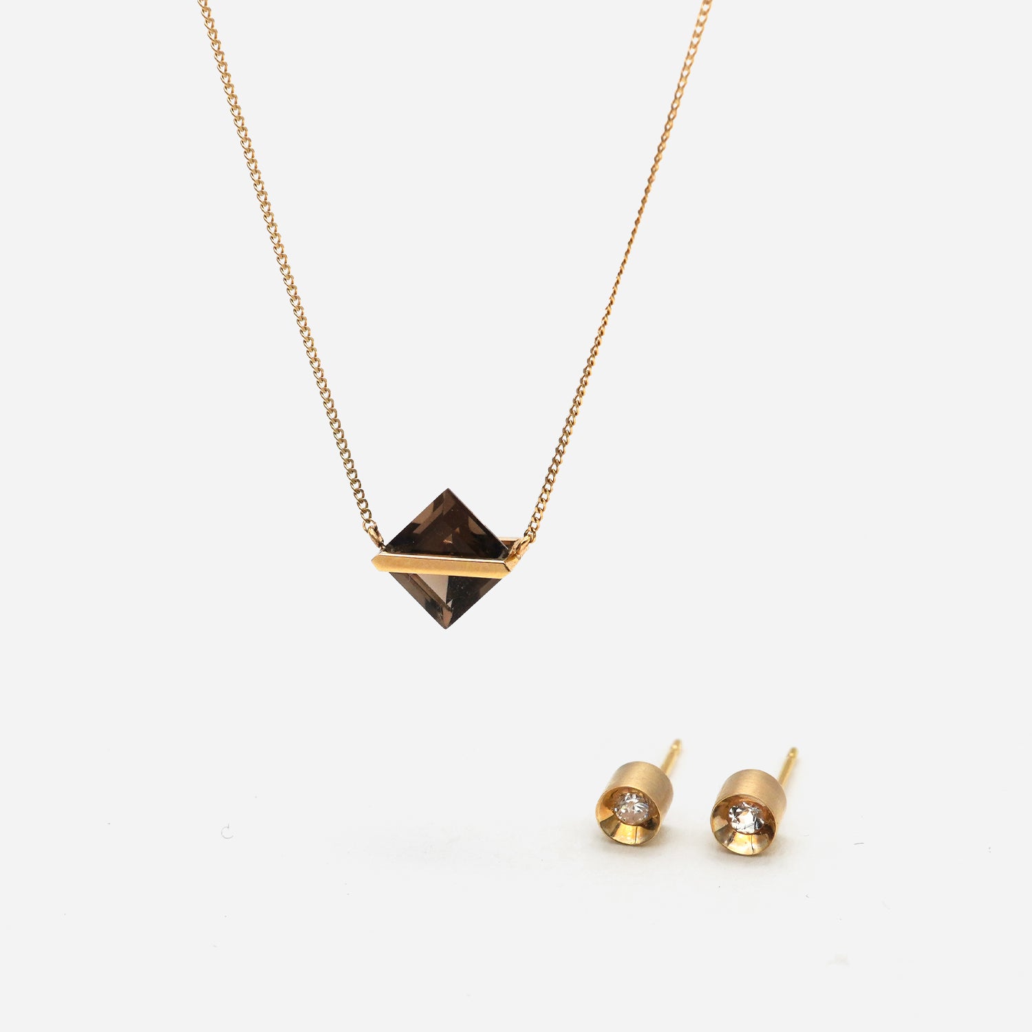 [数量限定] BAND NECKLACE SMORKY QUARTZ & SPOT EARRING 2.5mm