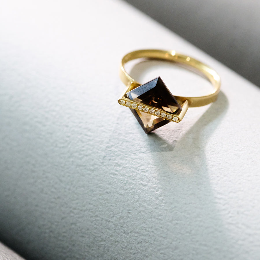 BAND RING SMOKY QUARTZ＋DIAMOND#3879