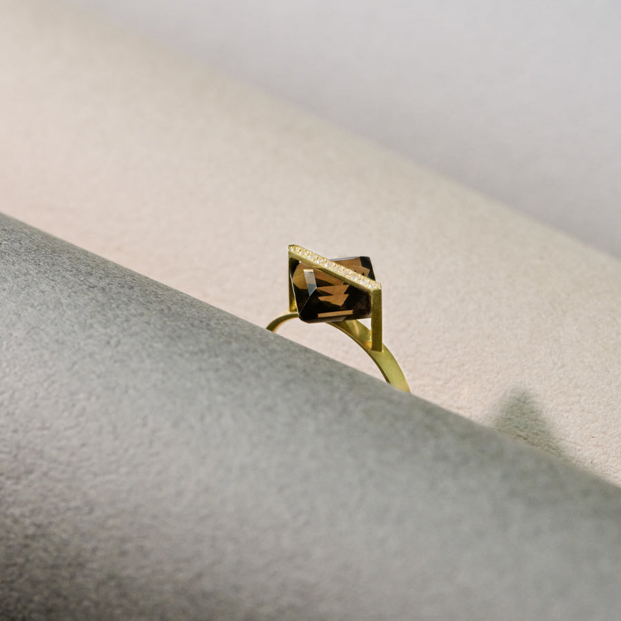 BAND RING SMOKY QUARTZ＋DIAMOND#3879