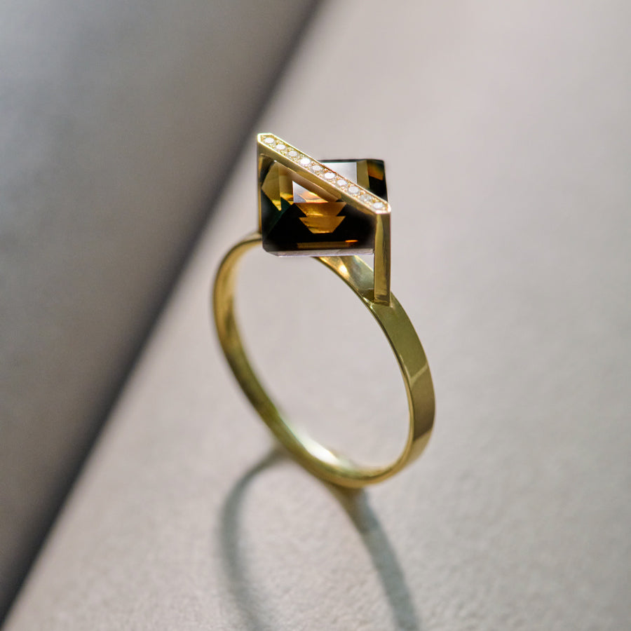 BAND RING SMOKY QUARTZ＋DIAMOND#3879