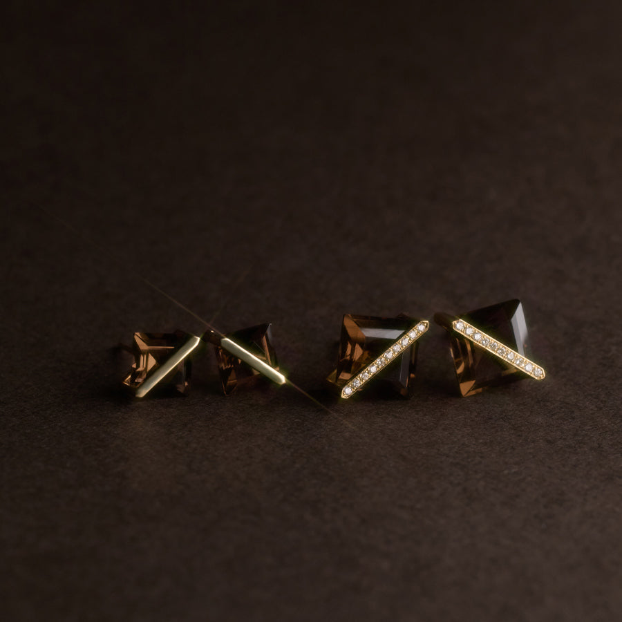 BAND EARRINGS SMOKY QUARTZ ＋DIAMOND #3973