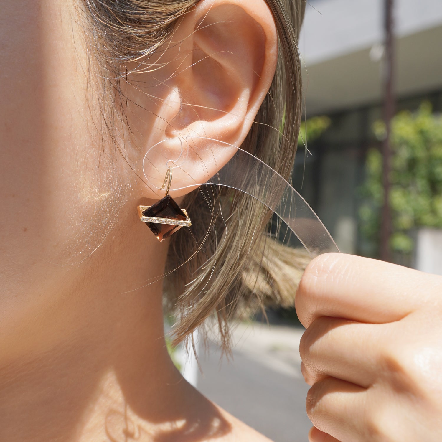 BAND EARRINGS SMOKY QUARTZ ＋DIAMOND #3841