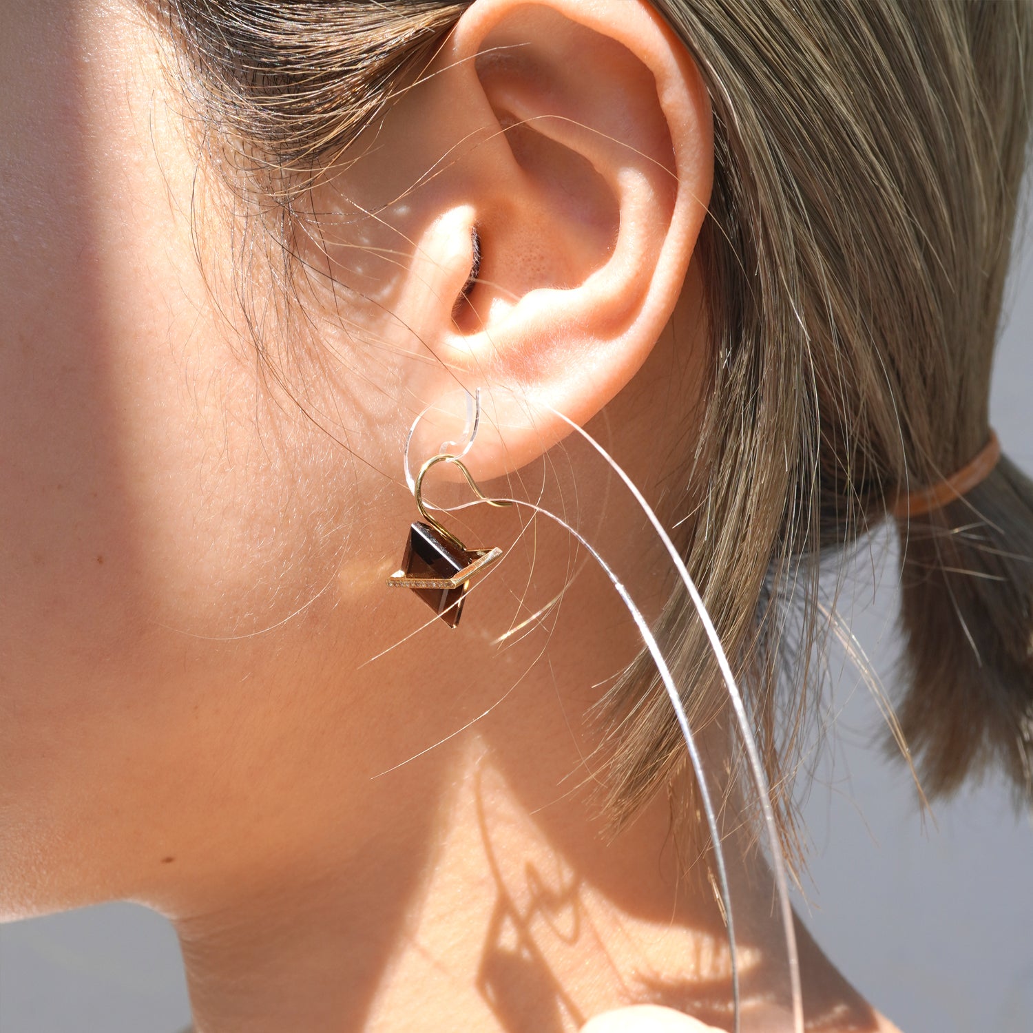 BAND EARRINGS SMOKY QUARTZ ＋DIAMOND #3841