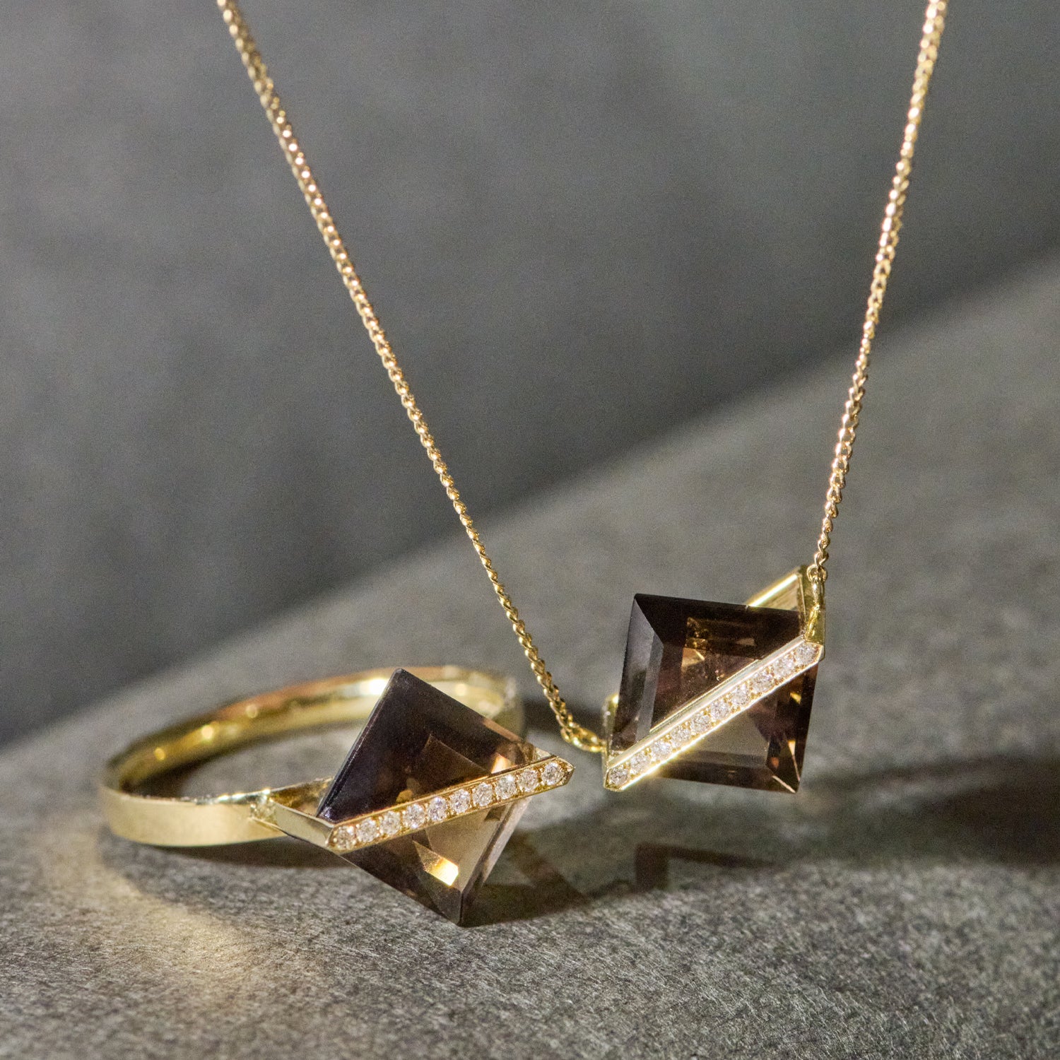 BAND NECKLACE SMOKY QUARTZ＋DIAMOND #3713
