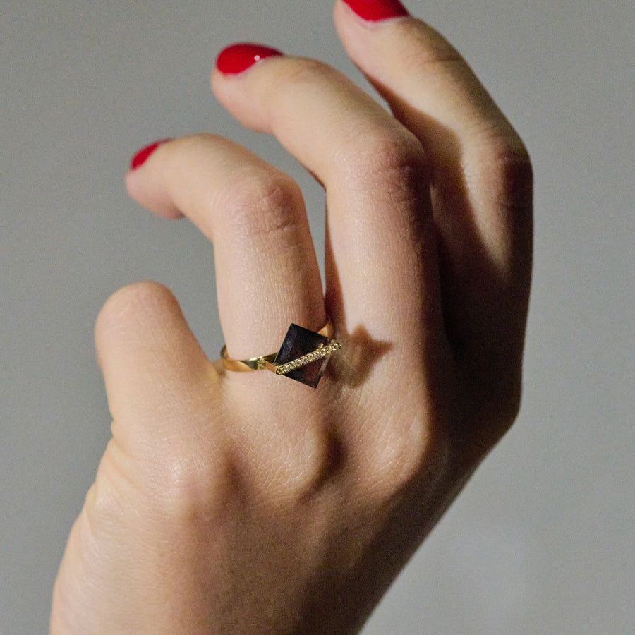 BAND RING SMOKY QUARTZ＋DIAMOND#3879